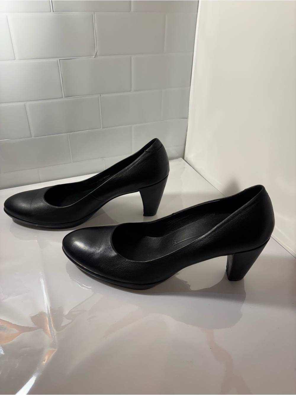 ECCO Black Leather Platform Block Heel Pumps EU 40